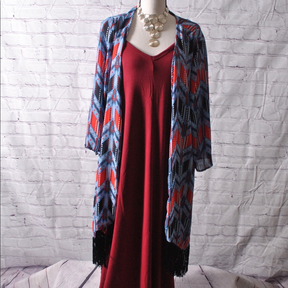 PlusV Neck Maxi W/Pockets Dress Cabernet Various - Picture 7 of 8